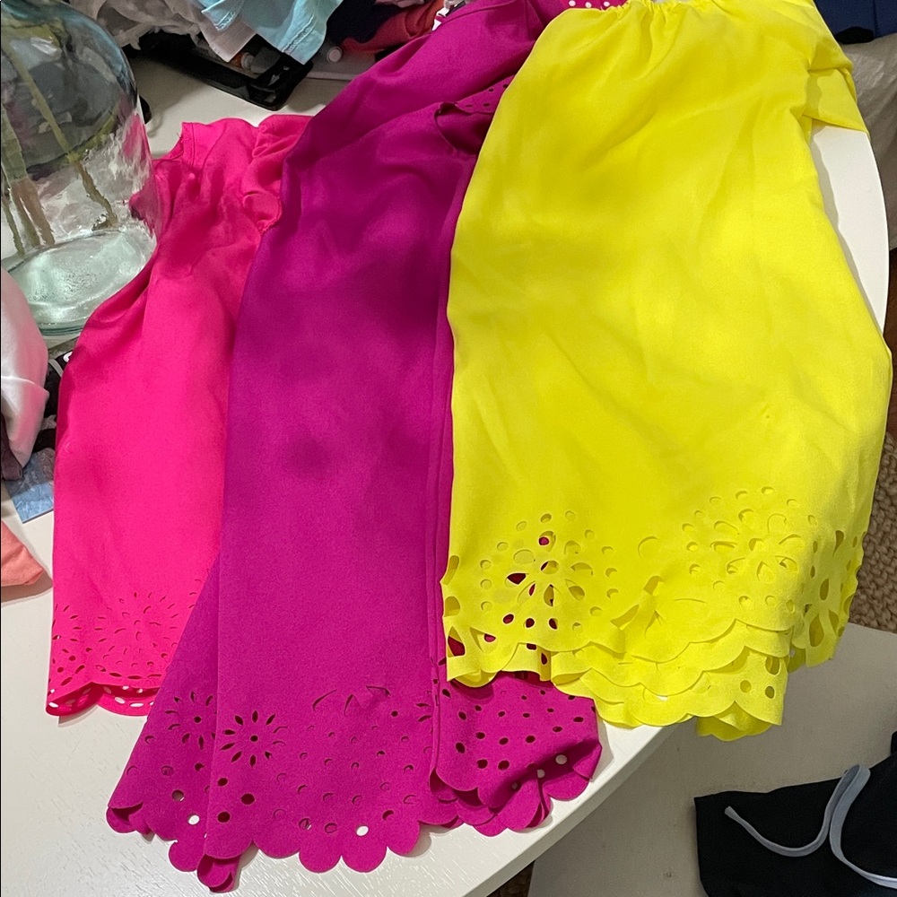 SHEIN, Vibrant Pink and Yellow Scalloped Shirts, and one dress